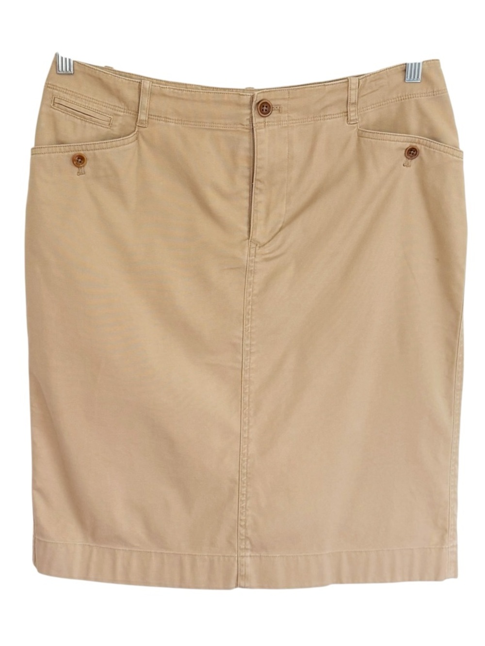 LAUREN RALPH LAUREN Tan Khaki Cotton Stretch Pencil Skirt Buckle Size 8